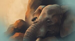 una pulce cerca di convincere un elefante